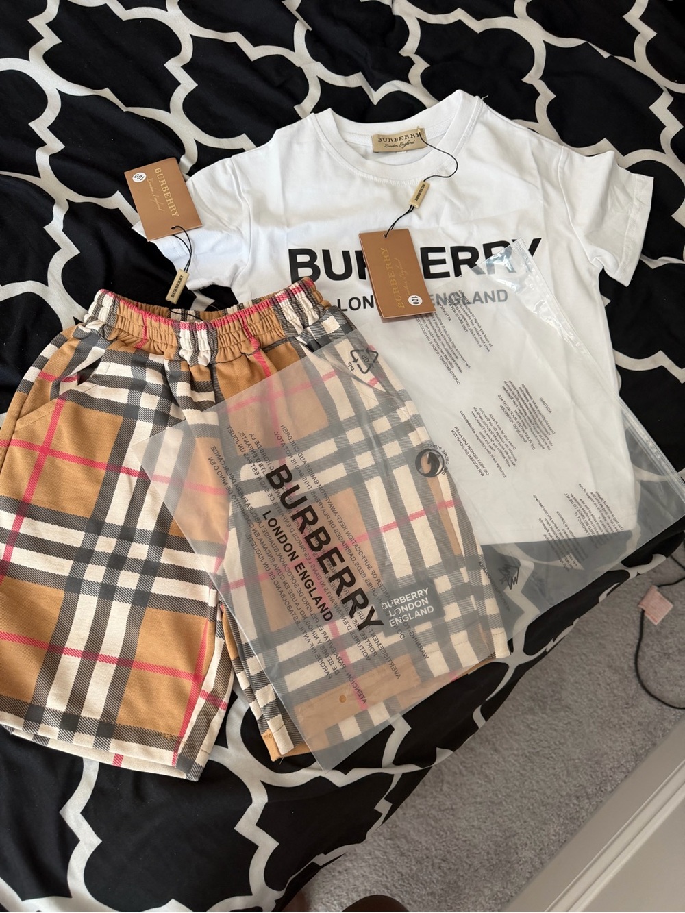 Burberry Kids Tan & Beige Check Cotton Shorts